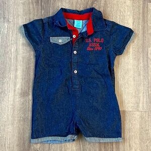 Polo Chambray Jean Logo Onesie Sz 24M
